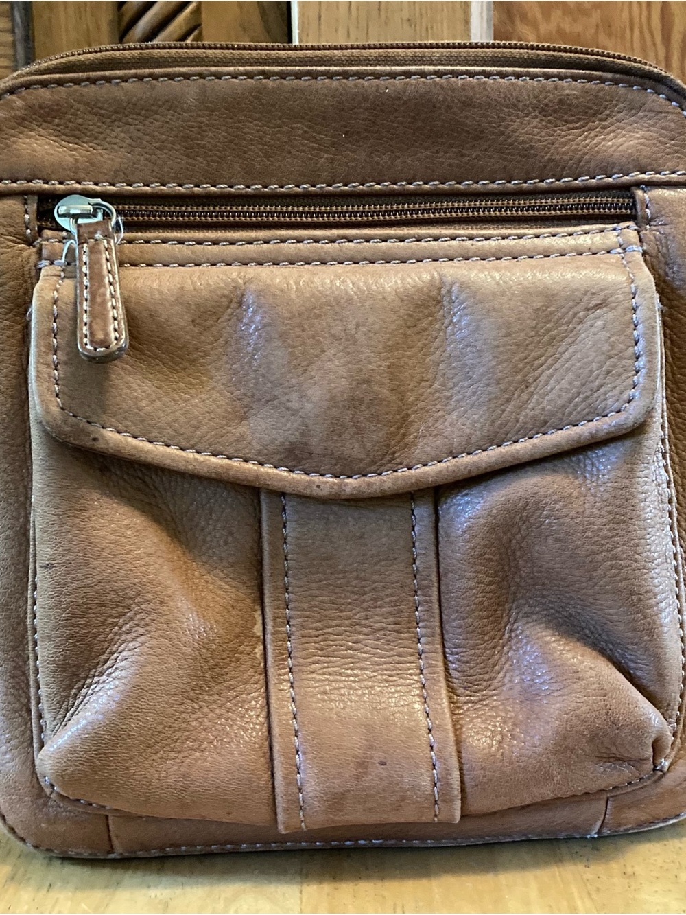 Vintage Fossil 75082 Brown Genuine Leather Crossbody Organizer Bag